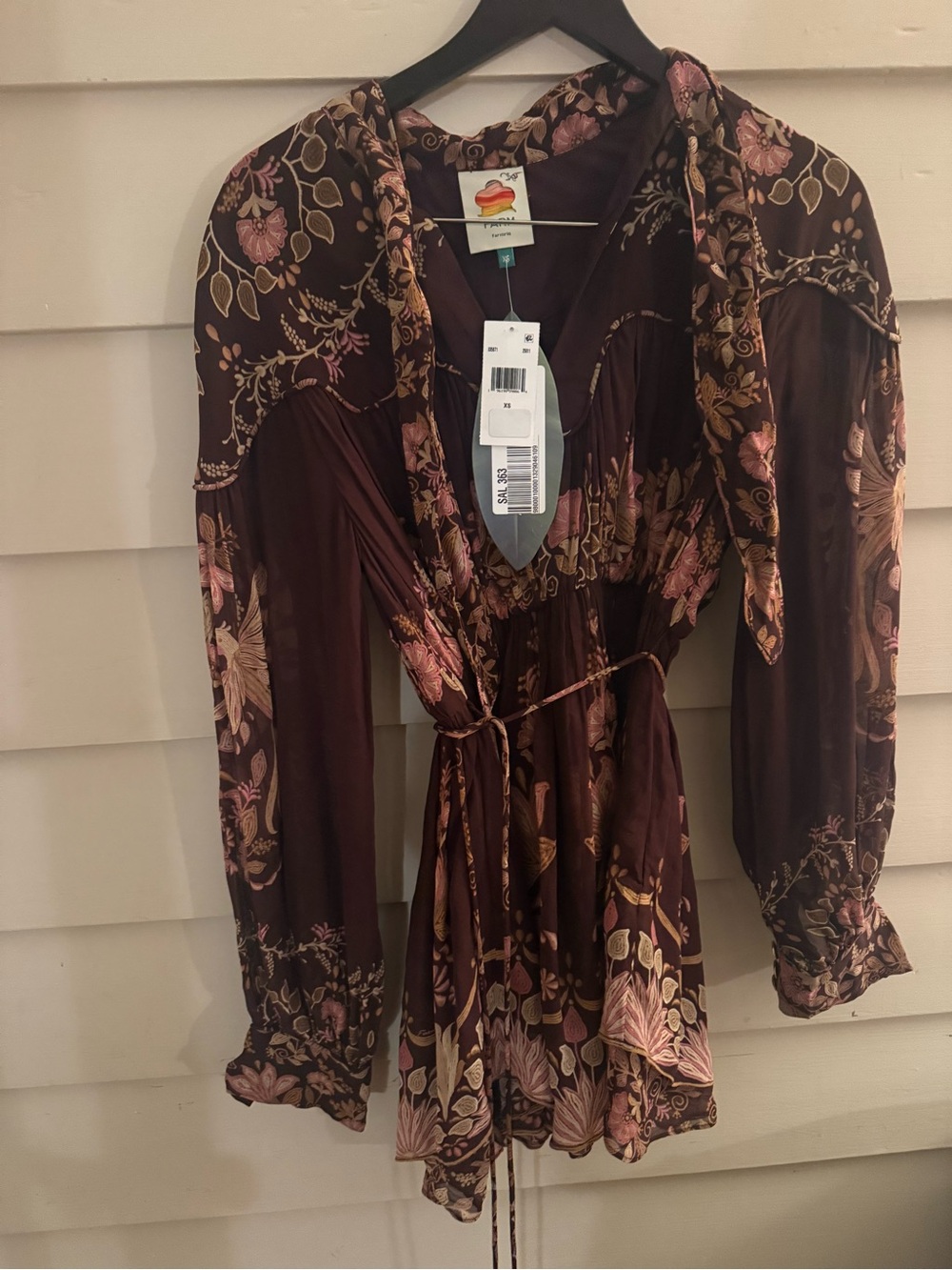 FARM Rio Bella Mini Dress | Burgundy Floral | Long Sleeve | Size XS | NWT - Picture 4 of 5